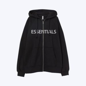 Essentials Oversized Zip Through Black Hoodie