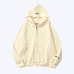 Essentials Reflective Print Zip up Oversized Cream Hoodie