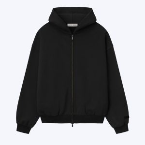 Essentials Embossed Classic Fleece Black Zip-Up Hoodie
