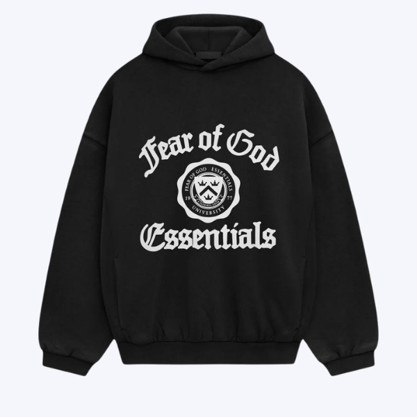 Essentials Fear of God Shrunken Black Hoodie Essentials Fear of God Shrunken Black Hoodie