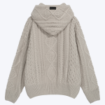 Fear Of God Essentials Cable Knit Hoodie In A Light Grey _Silver Cloud_ Chunky Intricate Cable Pattern 1