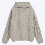 Fear Of God Essentials Cable Knit Hoodie In A Light Grey _Silver Cloud_ Chunky Intricate Cable Pattern