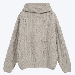 Fear Of God Essentials Cable Knit Hoodie In A Light Grey _Silver Cloud_ Chunky Intricate Cable Pattern