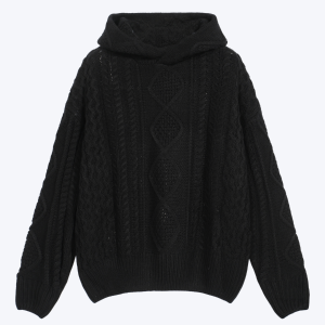 Fear Of God Essentials Cable Knit Hoodie In Jet Black Diamond Cable