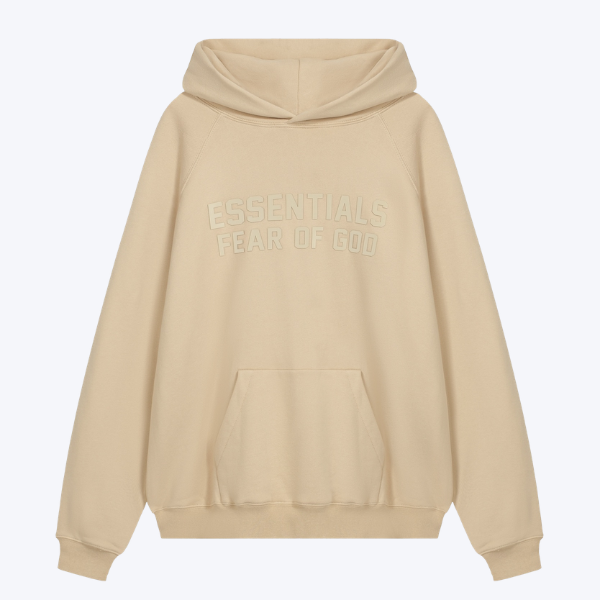 Fear Of God Essentials Hoodie A Tonal Flocked Logo Across The Chest Fear Of God Essentials Hoodie A Tonal Flocked Logo Across The Chest