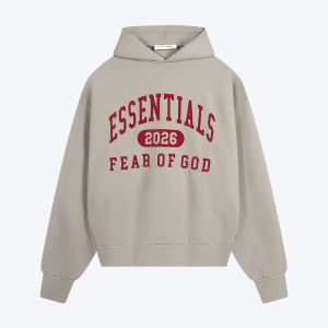 God Essentials 2026 Classic Hoodie in Smoke Grey graphic logo on the chest