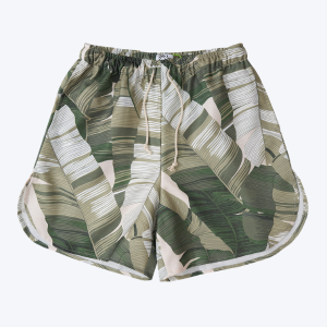 Jungle Gurl Kilikopela Shorts Green Banana Leaf Print And A Drawstring Waist